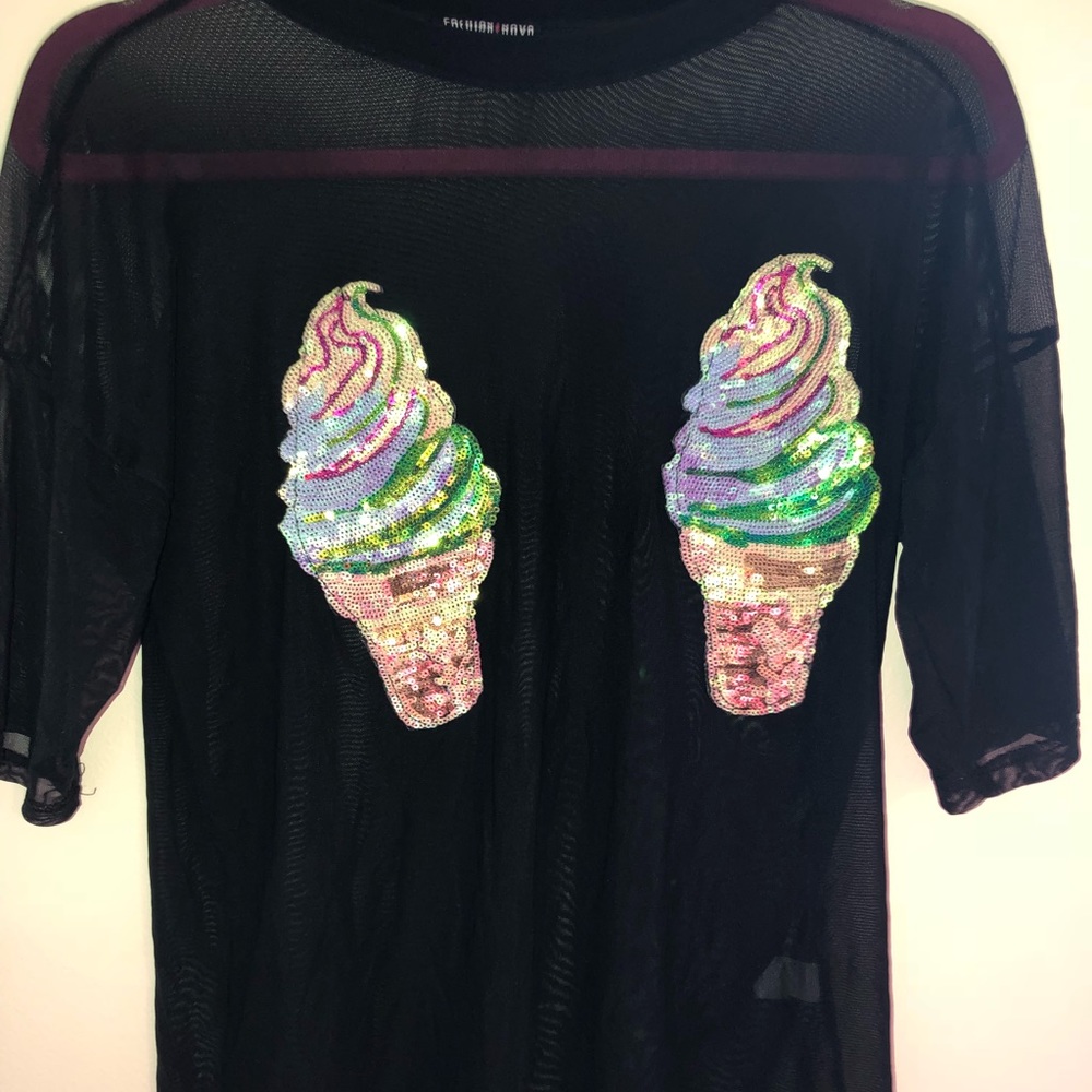 Fashion Nova Sheer Ice Cream top Size Small.